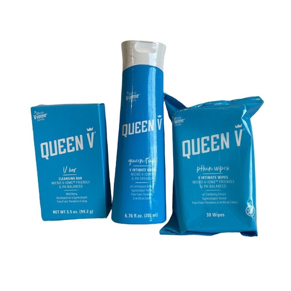 Queen V Brand Cleansing Bundle: Intimate Wash, Wash Bar, Wash Wipes